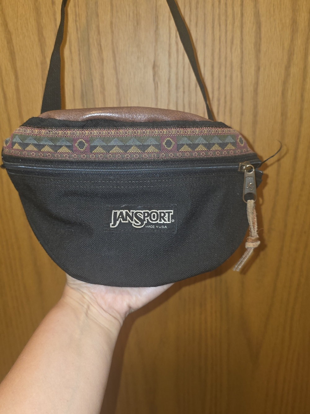 Vintage JanSport Black & Brown Patterned Fanny Pack